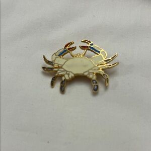 Crab Pin Brooch in Cream, Blue & Red